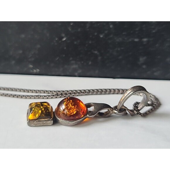 925 Sterling Silver Multicolored Amber Geometric Pendant Necklace Vintage Italy - Picture 3 of 10